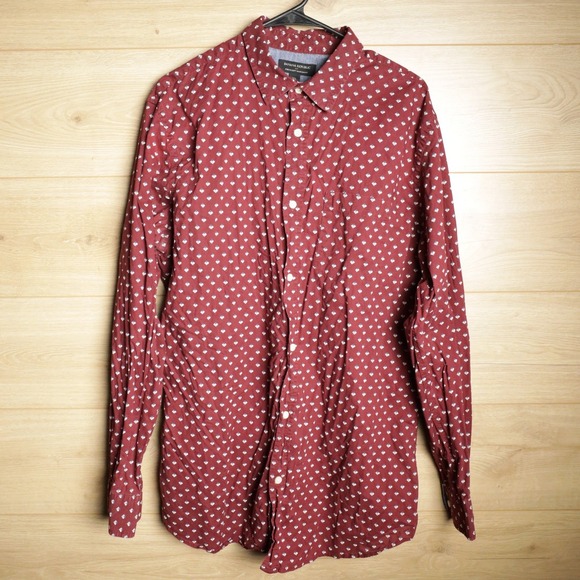 Banana Republic Other - Banana Republic Mens Stretch Soft Wash Slim Fit Burgundy Print‎ Long Sleeve XL
